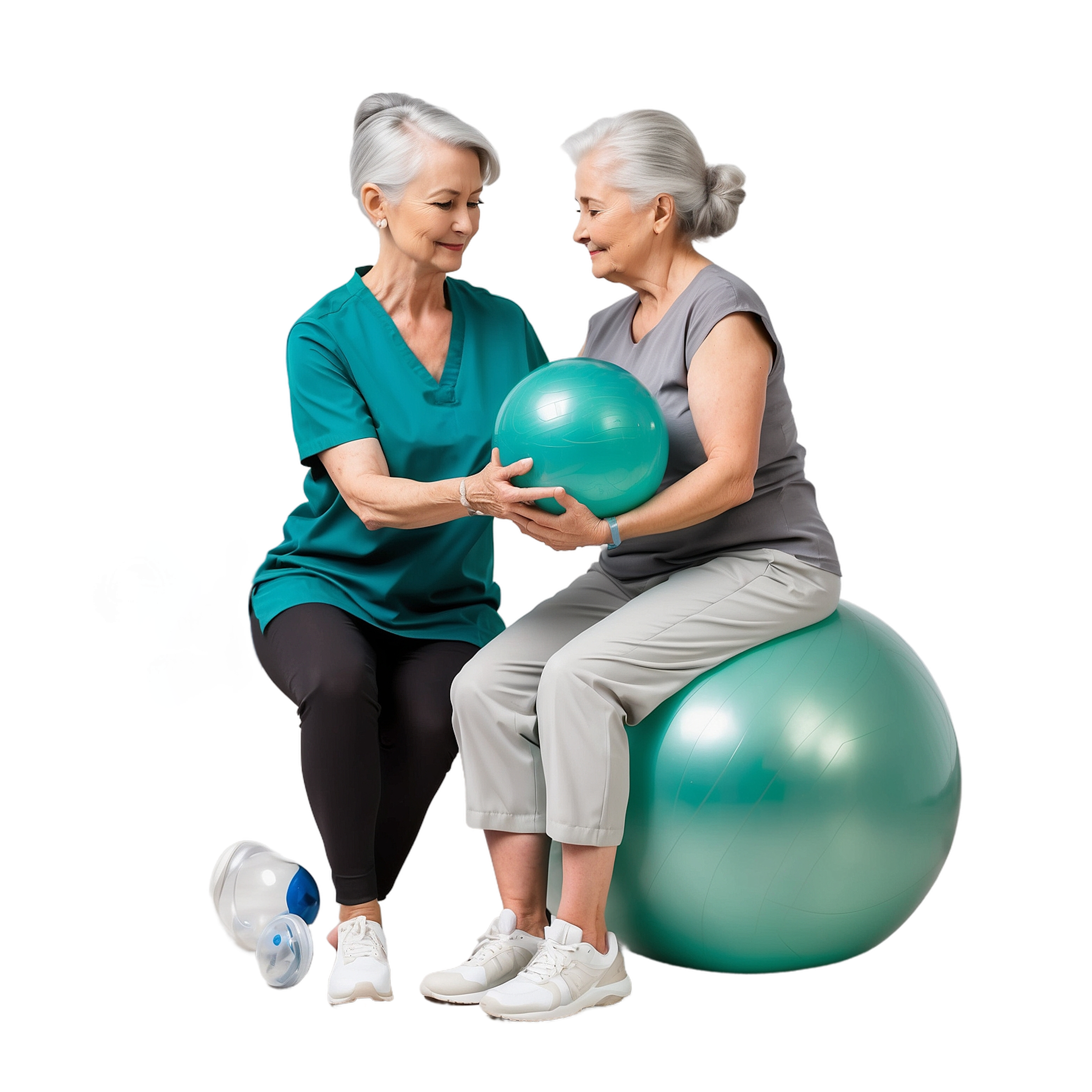 Ergotherapie mit zwei Seniorinnen auf Gymnastikbällen in Mönchengladbach